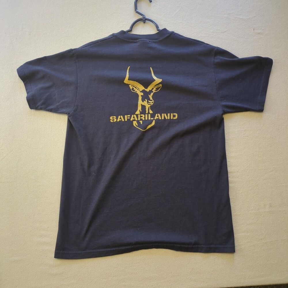 Vintage Safariland Ltd Kudu Antelope Logo Hanes Heavyweight 50/50 T-Shirt Navy M